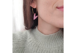 Pendientes Love - Aros de acero inoxidable corazón rosa purpurina